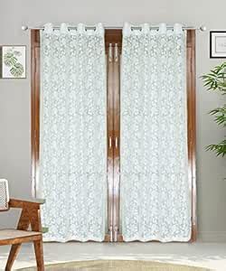 Buy LINENWALAS Floral Net Semi Transparent Door Curtains, Sheer Grommet ...