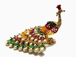 Vastughar BEJEWELED METAL PEACOCK with secret wish compartment ...