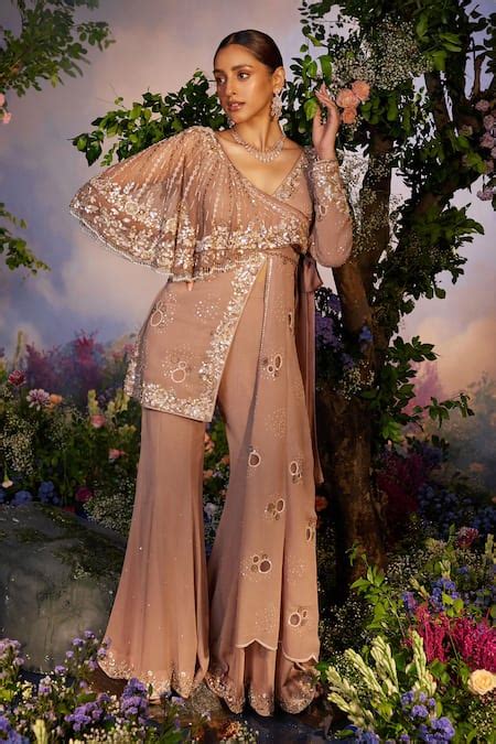 Buy Gold Net, Georgette Sequins, Mrignaini Cutwork Jacket Tunic With ...