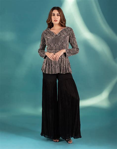 Midnight Black Jacket With Flared Palazzo Pant – Roopkala