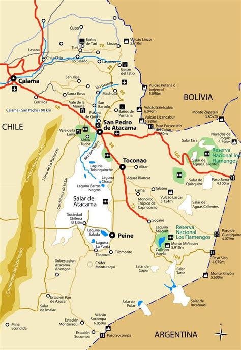 Tourist Map of Surroundings of San Pedro de Atacama - Ontheworldmap.com