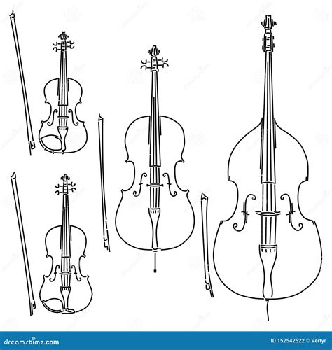 Set of Vector Bowed Stringed Musical Instruments Drawn by Lines. Stock ...