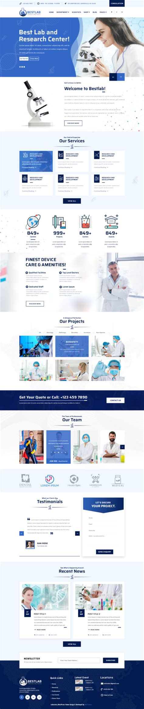 Diagnostic Lab WordPress Theme For Scientists and Labs.