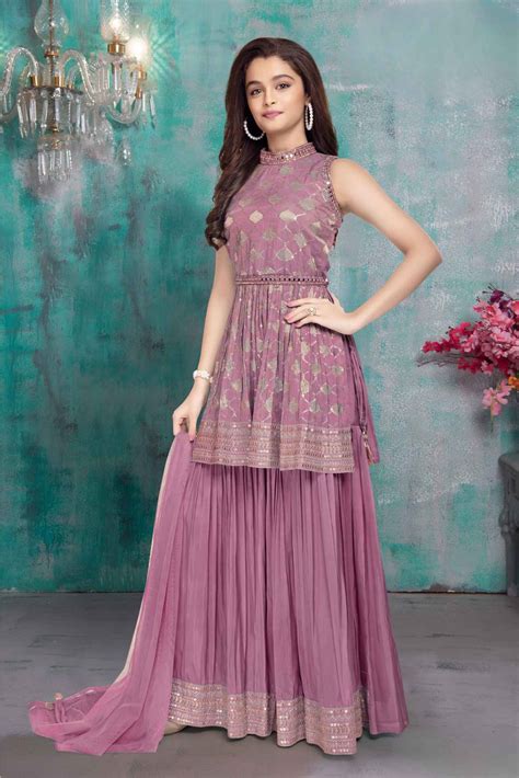 Onion Pink Sequins Work And Mirror Work Ethnic Palazzo Set For Girls ...