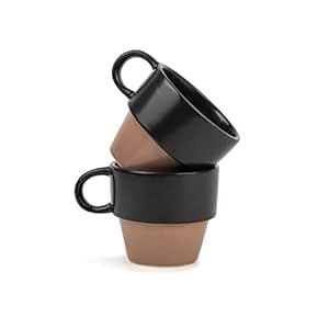 Buy Shay Ceramic Tea Cup Set of 6, Stackable Design, Black Brown, 200ml ...
