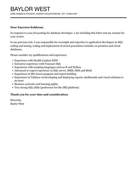 Image result for Database Developer Cover Letter