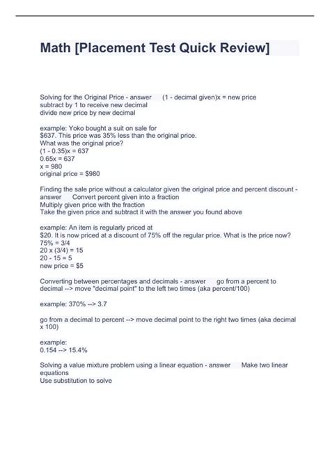 Math Placement Exam Questions with correct Answers 2024 - MATH PLACEMENT - Stuvia US