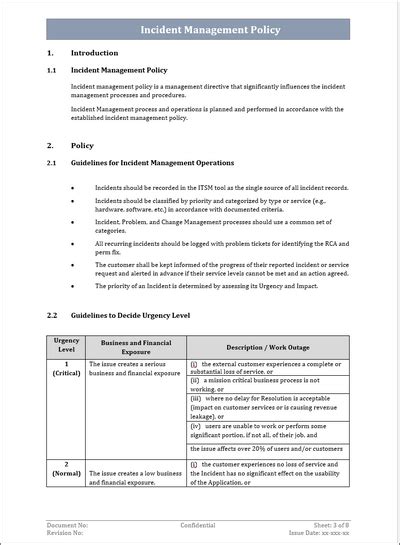 itil incident management policy template