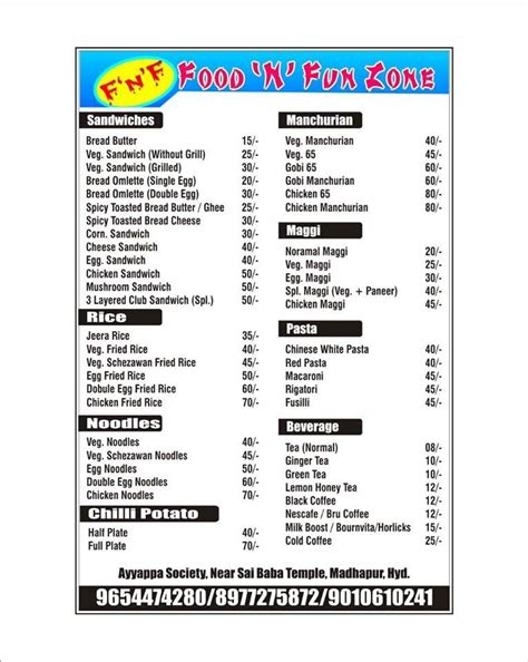 Menu at FnF - Food 'n' Fun Zone, Hyderabad