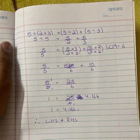 5÷(2+3)= (5÷2) + (5÷3) - Brainly.in