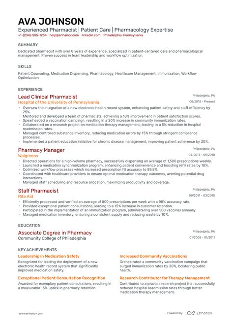10 CVS Pharmacist Resume Examples & Guide for 2025