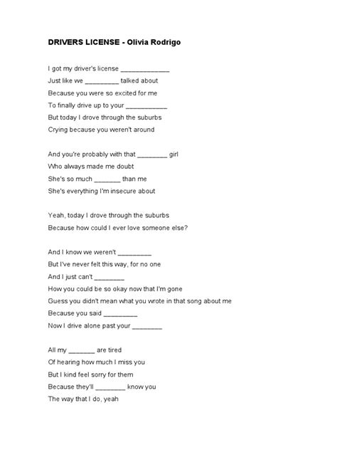 Image result for Drivers License Lyrics Clean Version