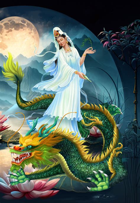 Quan Yin ridding dragon | Quan yin, Bodhisattva guanyin, Kuan yin