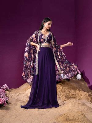 Buy Pratap sons Festive Purple Floral Printed Crop Top with Lehenga and ...