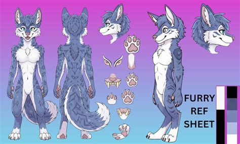 Draw custom furry reference sheet oc fursona character anime ref sheet ...
