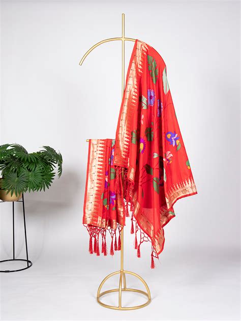 Red Color Zari Weaving Work Jacquard Paithani Dupatta – Looknbook Art