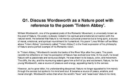Wordsworth as a Nature Poet: Insights from Tintern Abbey (ENG 101 ...