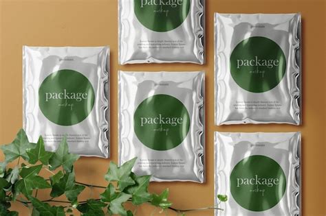 Clean minimal package mockup on background with leaves | Premium PSD