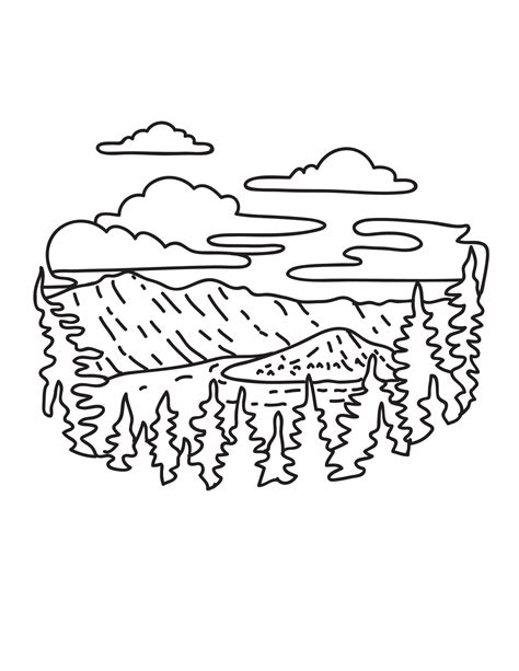 Crater Lake National Park in Southern Oregon Monoline Line Art Drawing 17031357 Vector Art at ...