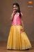 Girls Yellow Chanderi Silver Stripes Pattu Pavadai