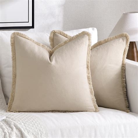 MIULEE Throw Pillow Covers 20x20 Set of 2 Beige Pillow Covers with ...