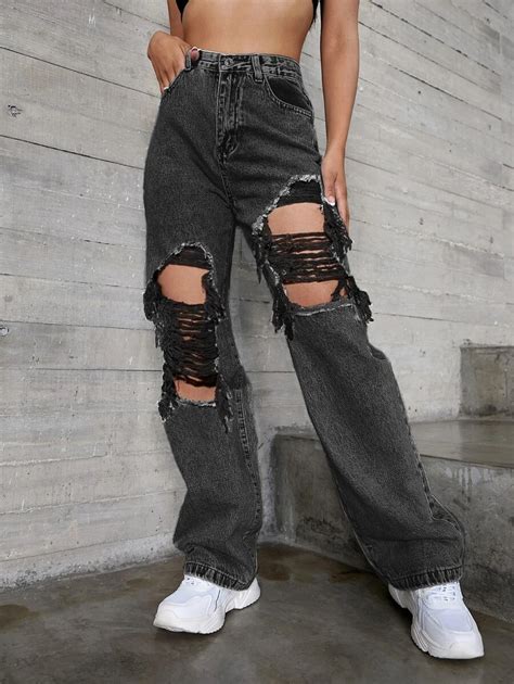 SHEIN ICON High Waisted Ripped Jeans | SHEIN USA