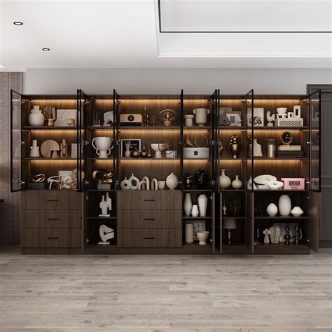 Homsee Modern Brown Wood Kitchen Sideboard Display Cabinet with LED ...