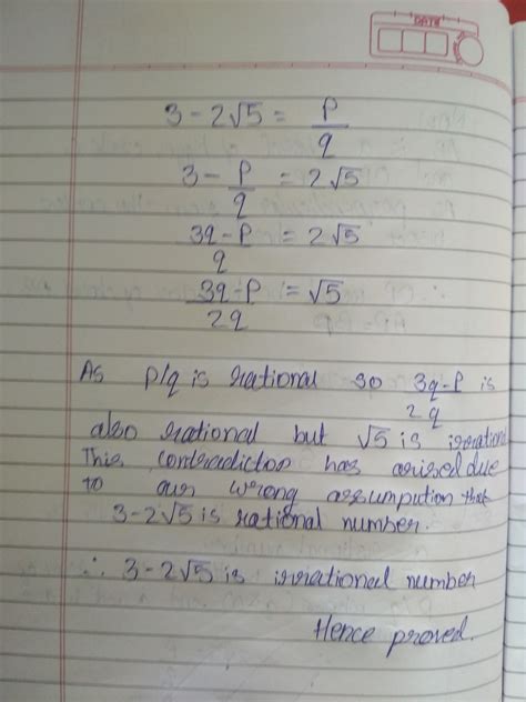 prove that 3 minus 2 root 5 is irrational number - Brainly.in