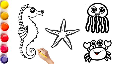 How to Draw Sea Animals for kids | Easy step by step Seahorse ...