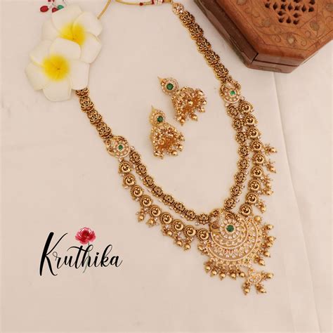 Premium Intricate layered peacock AD stones golden bead drops Bridal s ...