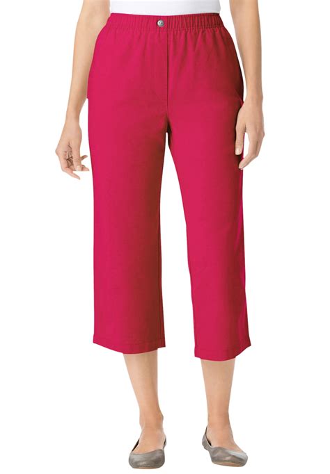 Woman Within Women's Plus Size Elastic-Waist Cotton Capri Pants ...