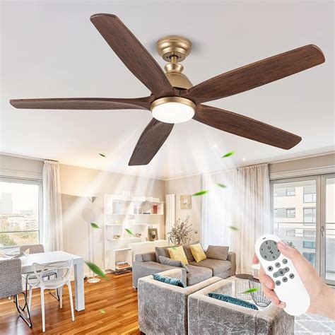 52" Gold Ceiling Fans with Lights and Remote, Outdoor Farmhouse Wood ...