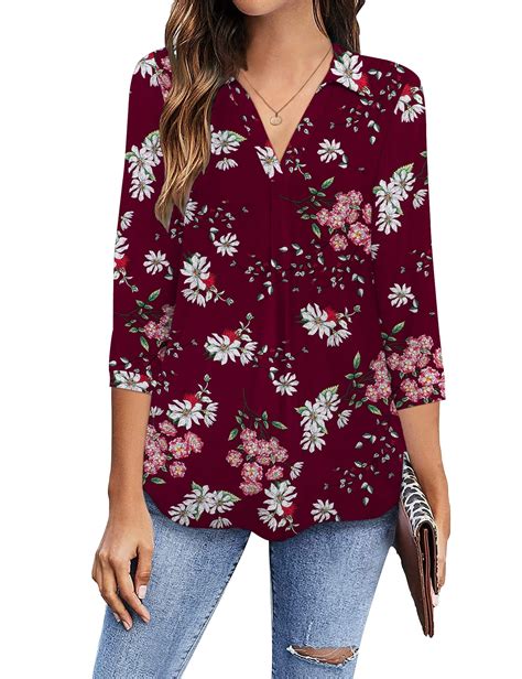 GingDin Womens Plus Size Shirts V Neck 3/4 Sleeve Shirts Business ...