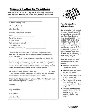 Fillable Online fyi uwex Sample Letter to Creditors - For Your ...