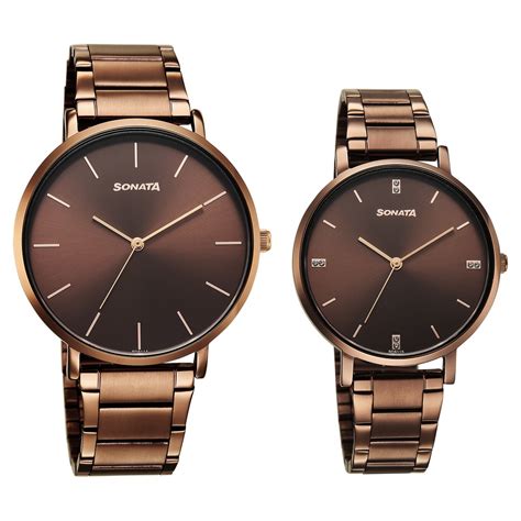 Buy Online Sonata Soulmate Quartz Analog Brown Dial Brown Stainless ...