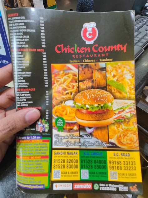 Menu at Chicken County, Bengaluru, 14/1