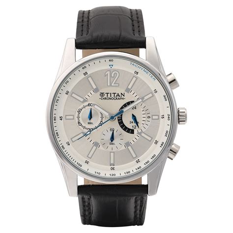 Buy Online Titan Classic Silver Dial Chronograph Leather Strap watch ...