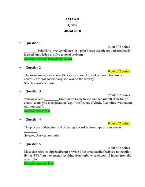 AVIA 400 Quiz 6 40 out of 50 (Latest 2022/2023) - Scholarfriends