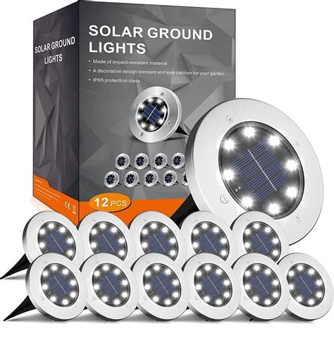 FLOWood Solar Ground Lights - 8 H Working, IP65 Waterproof Outdoor ...
