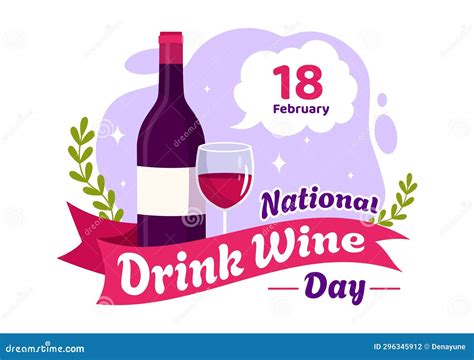 National Drink Wine Day Vector Illustration on February 18 with Glass ...