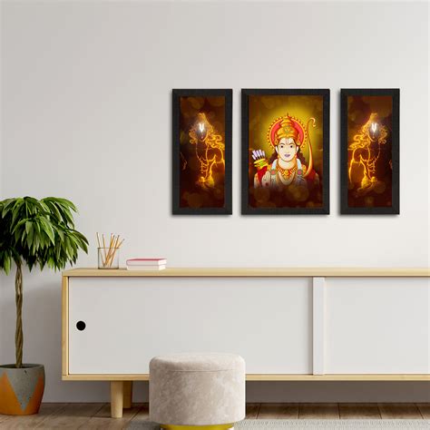 Set of 3 Lord Ram Satin Matt Textured UV Art Painting - eCraftIndia Online