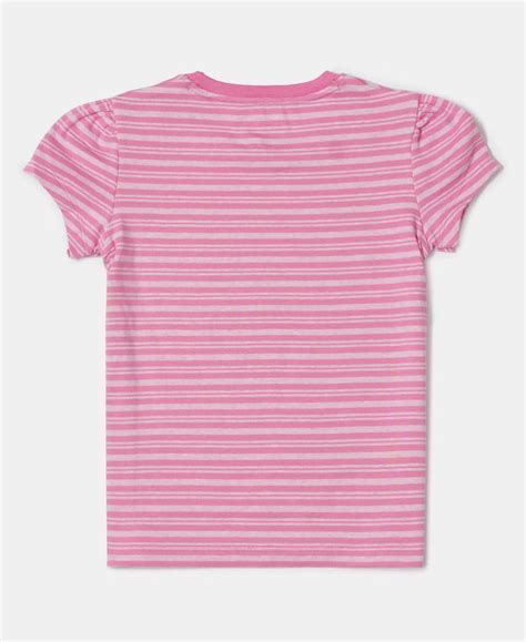 Buy Girl's Super Combed Cotton Elastane Rib Striped Short Sleeve T ...