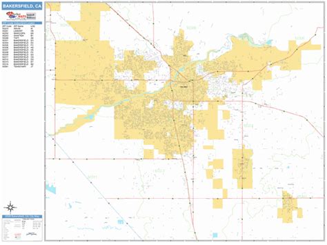 Bakersfield California Zip Code Wall Map (Basic Style) by MarketMAPS