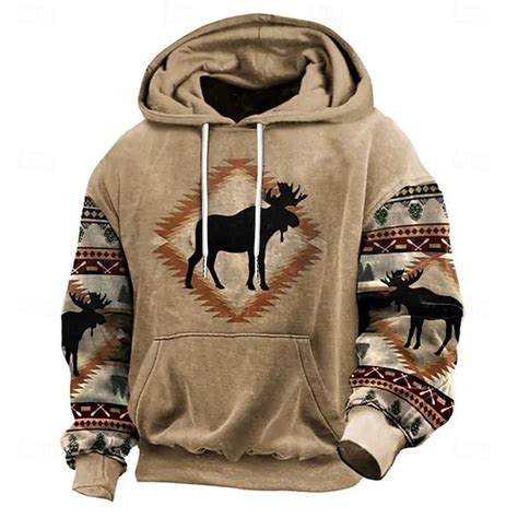 Men's Reindeer Tribal Graphic Prints Hoodie Hoodies Sweatshirt Daily ...