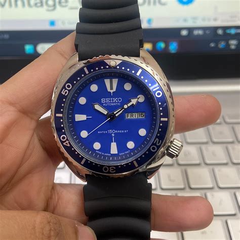 Vintage MOD Seiko Turtle Automatic Blue Face Cal. 6309 Black Silicone ...