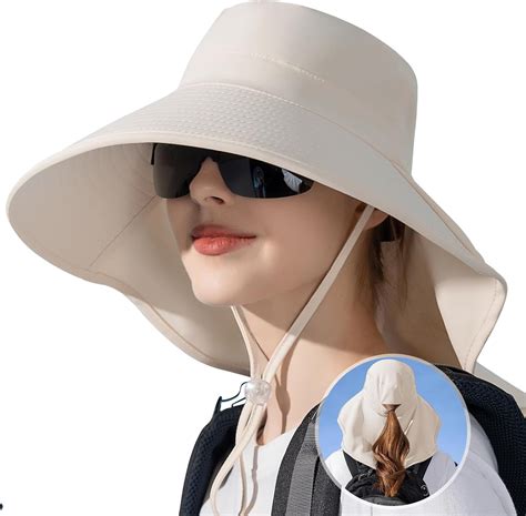 Sun Hats for Women with Neck Flap Ponytail Hole Women Sun Hats Rollable ...