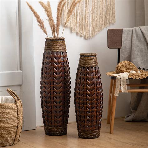 Buy HuiDao Tall Floor Vase 28" High Bamboo and Grass Standing Vase ...
