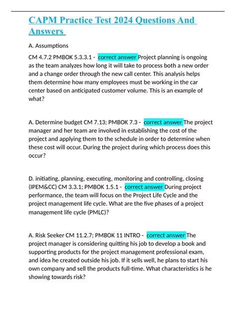 CAPM Practice Test 2024 Questions And Answers - CAPM . - Stuvia US