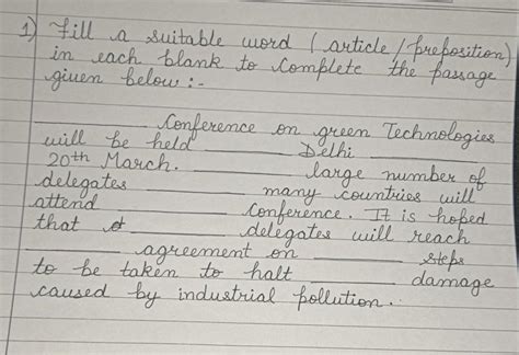 fill a suitable word ( article/ preposition) in each blank to complete ...