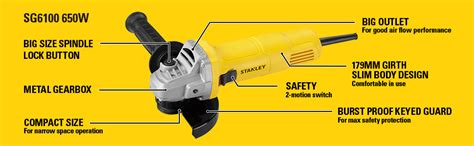 STANLEY SG6100-IN 620W 100mm SLIM Small Angle Grinder (Yellow & Black ...